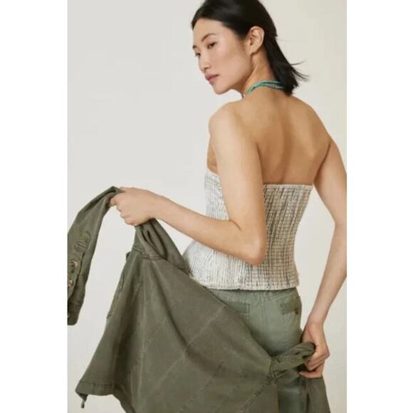 Anthropologie Pilcro Women's Blue Striped Denim Sleeveless Crop Top Size XL - Picture 2 of 10